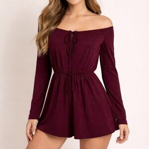 Maroon Off the Shoulder Keyhole Romper